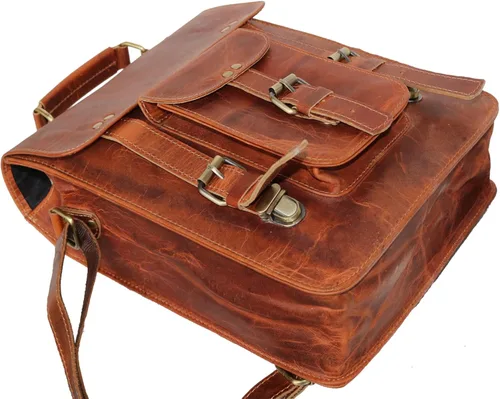 Vista 4 de jaald Leather Messenger Bag Laptop Case Office Briefcase Gift For Men Computer Distressed Shoulder Bag