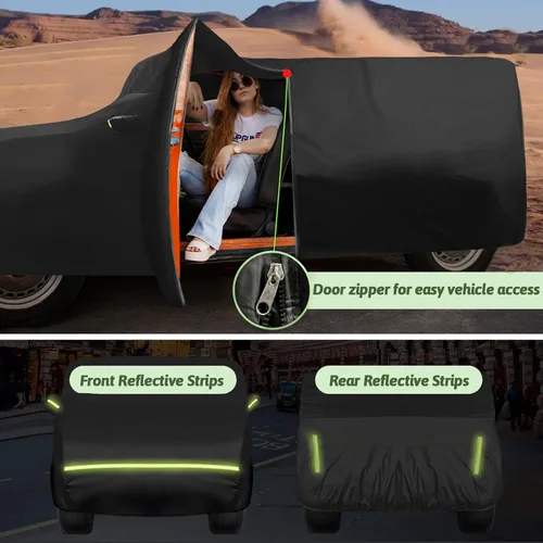 Vista 6 de Funda para automóvil Hummer H3 SUV 2006-2010, 210T, impermeable, sol, lluvia, UV, polvo, nieve, protección al aire libre, H3, cubierta completa