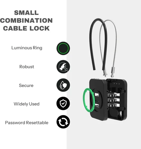 Vista 3 de Candado de combinación de 3 dígitos, cerradura de equipaje segura de viaje, cerradura de cable pequeña con código, candado combinado para maleta