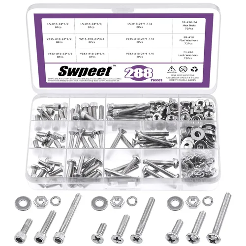 Vista 8 de Swpeet 480 piezas SAE #4-40 304 Tornillos de máquina de cabeza de sartén Phillips de acero inoxidable y tornillos Phillips planos avellanados