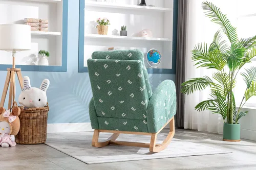 Vista 21 de Setawix Silla mecedora de peluche para guardería, silla mecedora tapizada para sala de estar, sillón con respaldo de sherpa de ocio, silla mecedora