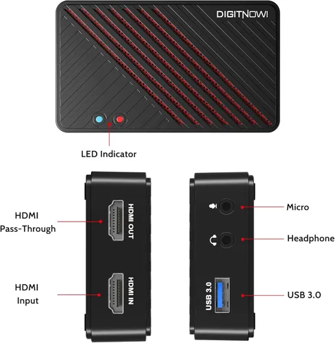 Vista 7 de DIGITNOW 4K Video Capture Card, HDMI to USB3.0 Live Gamer Capture Card Full HD 1080P 60fps, Ultra-Low Latency for Streaming and Recording, Work with