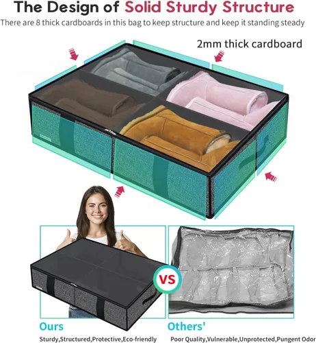 Vista 4 de Onlyeasy 2 Pack Bolsa Organizadora de Almacenamiento para Zapatos Debajo de la Cama (14+4 Pares), Contenedor Plegable para Botas con Asas, Solución