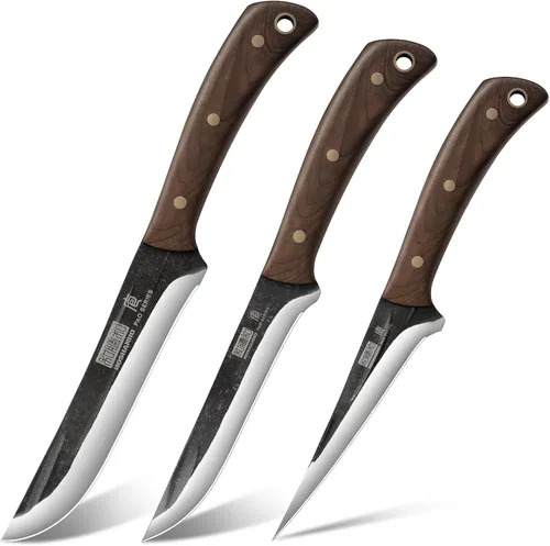 Vista 8 de HOSHANHO Juego de Cuchillos de Carnicero, Juego de Cuchillos de Chef Serbios de Acero de Alto Carbono de 3 Piezas con Cuchillo de Deshuesar