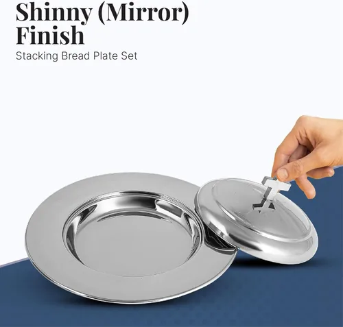 Vista 6 de Communion Ware - 2 bandejas para servir vino santo con tapa y 1 plato de pan apilable con tapa, acero inoxidable (espejo/plateado)