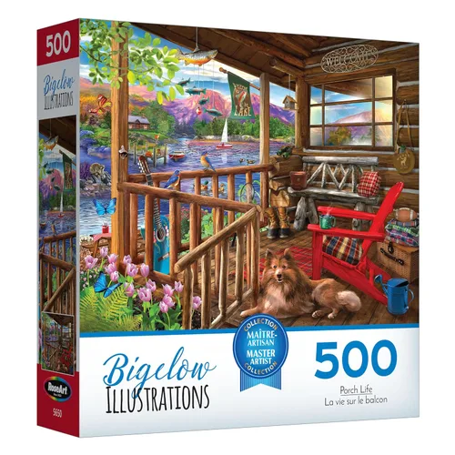 Vista 13 de RoseArt - Bigelow Illustrations - Rompecabezas de 500 piezas de Boater's Lake, rompecabezas de lago de verano para adultos