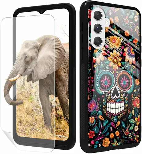 Vista 65 de for Samsung Galaxy A17 5G Phone Case 6.7" with Screen Protector Slim Tempered Glass Back Cover A Purple Cat Design Shockproof Protective Case for