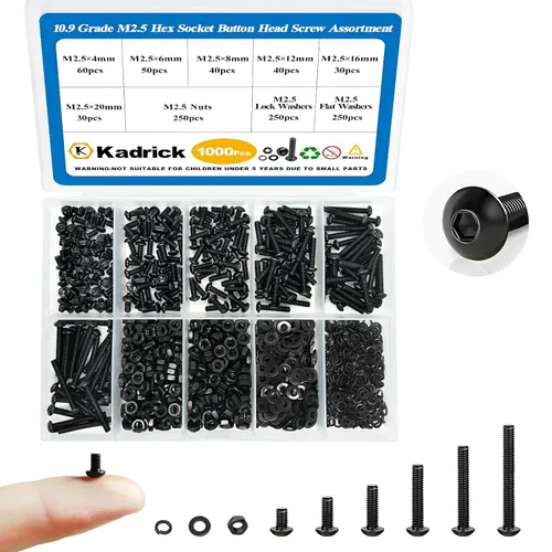 Vista 15 de Kadrick - Tornillos métricos de cabeza cilíndrica con hexágono interior M6/M5/M4/M3, tuercas/arandelas para impresión 3D/bricolaje, acero aleado