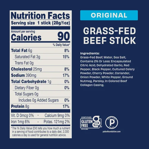 Vista 3 de Archer Classic Beef Sticks – Palitos de carne alimentada con pasto envueltos individualmente, paquetes de bocadillos de cecina a granel, sin gluten