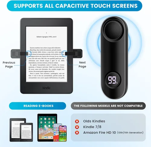 Vista 3 de Turner de páginas para Kindle Paperwhite, RF Control remoto Clicker Page Turner Accesorios Kindle para iPhone, iPad, tabletas Android, novelas
