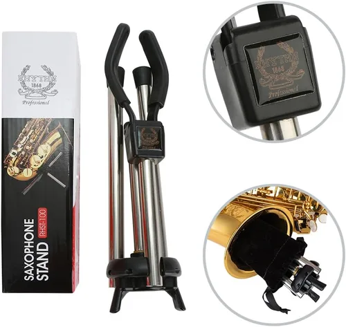 Vista 3 de RHYTHM Soporte plegable para saxofón alto de acero inoxidable, soporte para saxofón portátil, soporte ajustable