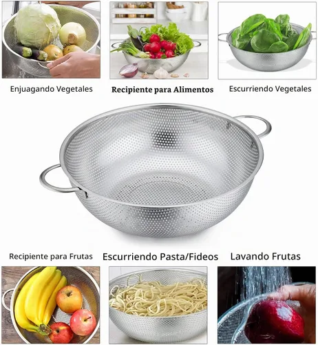 Vista 7 de P&P CHEF Colador de acero inoxidable, 2 coladores de metal, 1 + 3 cuartos