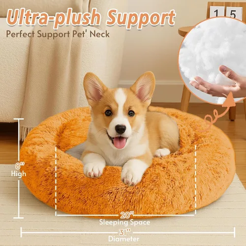 Vista 370 de JOLLYVOGUE Cama Calmante para Perros Pequeños - Cama para Perros Pequeños en Forma de Dona Lavable de 23 Pulgadas para Gatitos y Cachorros, Camas
