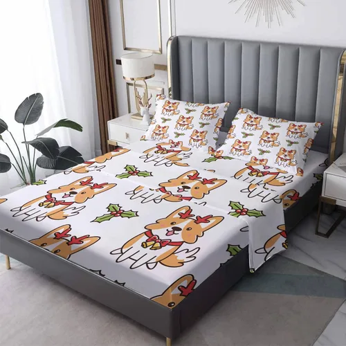 Vista 19 de Sábanas de Navidad tamaño individual – Sábanas de cama a rayas rojas y verdes, microfibra suave, bolsillo profundo, sábanas y fundas de almohada