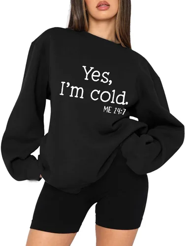 Sudadera con estampado de letras para mujer, casual, cuello redondo, suéter grueso y cálido para senderismo, suéter de manga larga, Negro#02