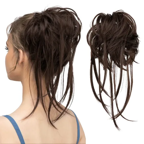 Vista 13 de CJL HAIR Extensiones de cabello rizado con cola de caballo, cabello sintético con coleta recta, coleteros para mujer, rubio ceniza/rubio playa