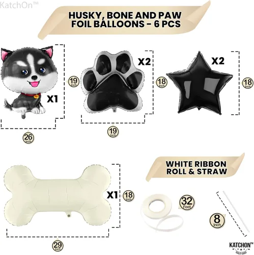 Vista 4 de KatchOn, Lindo globo de perro Husky de 26 pulgadas, paquete de 6 globos de perro Husky, decoraciones de cumpleaños de Husky Globos con estampado