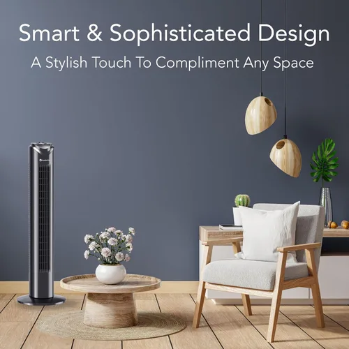 Vista 2 de Comfort Zone - Ventilador de torre para dormitorio, de 32 pulgadas, 3 velocidades, oscilación de 90°, ventilador sin aspas para interior, con asa