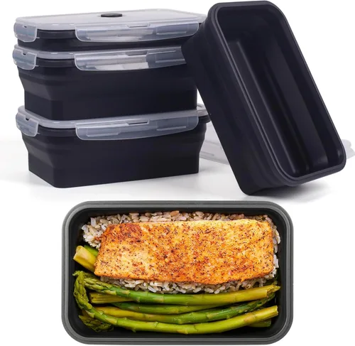 Vista 36 de Recipientes plegables de almacenamiento de alimentos con tapa hermética, 11.8 oz, juego de 4 recipientes pequeños de silicona apilables