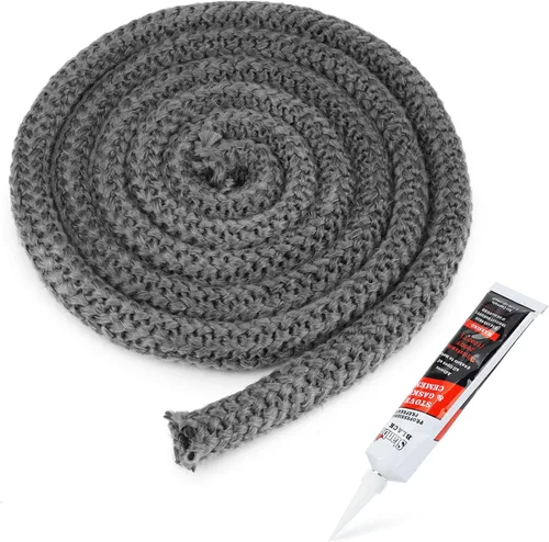 Vista 10 de Stanbroil Junta para estufa de leña, sello de cuerda de fibra de vidrio impregnada de grafito de 1/2" x 84" y kit de junta de cemento de alta