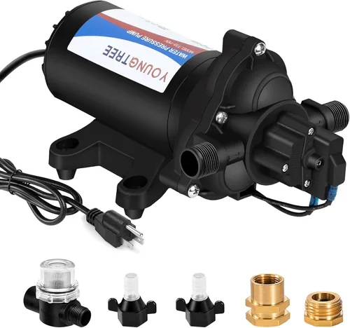 Vista 11 de YOUNGTREE Bomba de presión de agua dulce RV de 12 V, 3.5 GPM, 45 PSI, bajo demanda, bomba de diafragma de agua de 12 voltios con interruptor