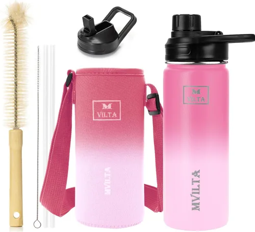 Vista 104 de Botella de agua aislada de acero inoxidable, botella de agua deportiva reutilizable al vacío de doble pared con accesorios de botella gratis