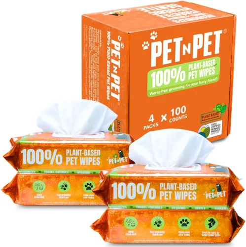 PET N PET Toallitas para perros 100% a base de plantas para patas y traseros, 400 toallitas hipoalergénicas sin perfume para perros, 8 x 8 pulgadas