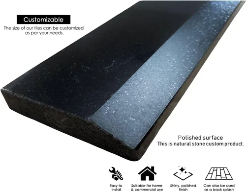 Vista 3 de Tenedos Hollywood One - Azulejo de umbral de piso de granito para puerta de mármol negro biselado alto, pulido, sin mantenimiento, resistente a