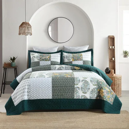 Vista 14 de ABREEZE Juego de edredón de retazos, ropa de cama tamaño Queen, reversible, transpirable, colorido, colcha acolchada floral con fundas de almohada