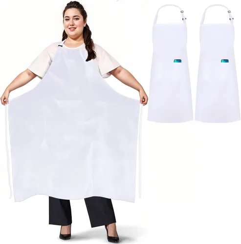 2 Pack Plus Size Chef Apron, Large Adjustable Aprons with Pockets for Men Women Waiter Waitress, Black White (XXXL)