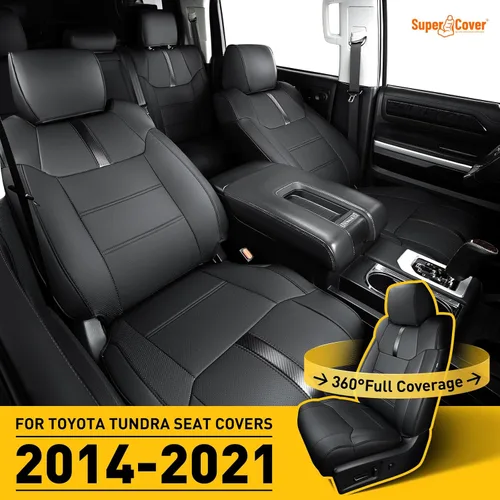 Vista 4 de Super Funda para Toyota Tundra 2014-2021 (solo CrewMax), protectores de asiento de cuero completamente cubiertos para Tundra 2021 2020 2019 2018