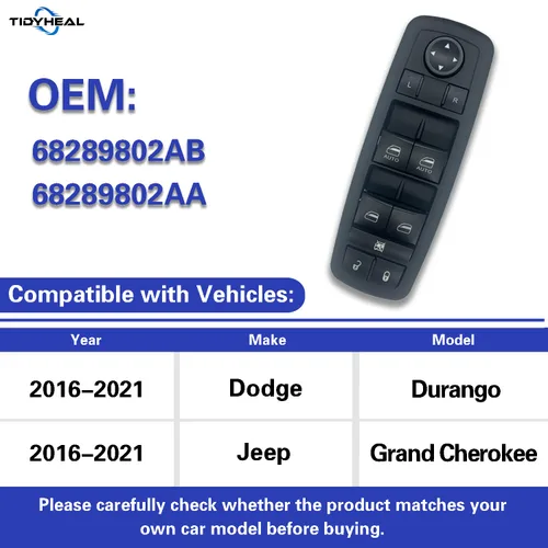 Vista 2 de Tidy Heal Interruptor maestro de ventana eléctrica lateral del conductor para Dodge Durango 2016-2021 para Jeep Grand Cherokee 2016-2021, reemplaza