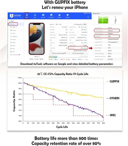 Vista 2 de Batería para iPhone 11, batería recargable de polímero de litio de alta capacidad de 3500 mAh para iPhone 11 con kit de herramientas de extracción
