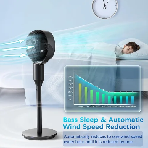 Vista 6 de JYMIPA Ventilador de pie oscilante para dormitorio, ventilador de pedestal silencioso de flujo de aire de 79 pies con 3 modos, 8 velocidades