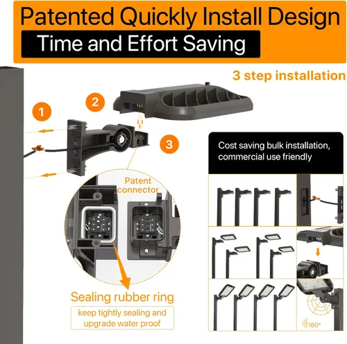 Vista 2 de Luces de estacionamiento de 150 W, instalación rápida, 22500 lm de montaje de brazo ajustable, caja de zapatos, luz IP65 impermeable, 100-277 V CA