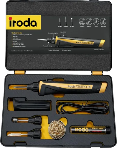 Iroda SolderPro - Kit de soldador con batería 25LK, soldador recargable USB de grado profesional de 30 W tipo C | Batería japonesa de 3200 mAh |