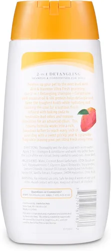 Vista 5 de Arm & Hammer Ultra Fresh Champú desenredante 2 en 1 + acondicionador, aroma a pera de pepino, baño para perros con aceite de coco, bicarbonato
