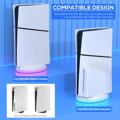 Vista 4 de FASTSNAIL Soporte vertical con ventilador de refrigeración solo para consola PS5 Slim, estación base RGB con 8 modos de luz y 2 puertos USB