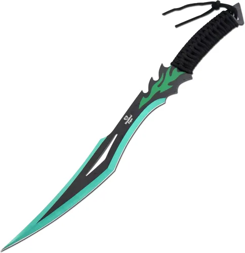 Vista 2 de Snake Eye Tactical Espada Ninja de fantasía verde y negra viene con funda de nailon