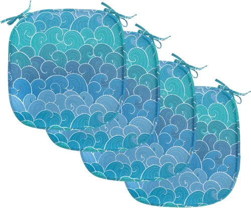 Vista 99 de Lunarable Juego de 4 cojines de asiento para silla, diseño de pétalos de flores de iris florecientes, arte de forma desgastada, acolchado de asiento