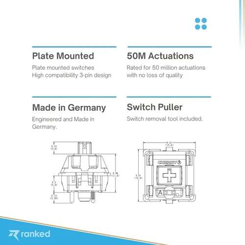 Vista 4 de Ranked Cherry MX - Interruptores de teclas para teclados mecánicos de juegos Montaje en placa MX1AE1NN (azul cereza, 65 piezas)