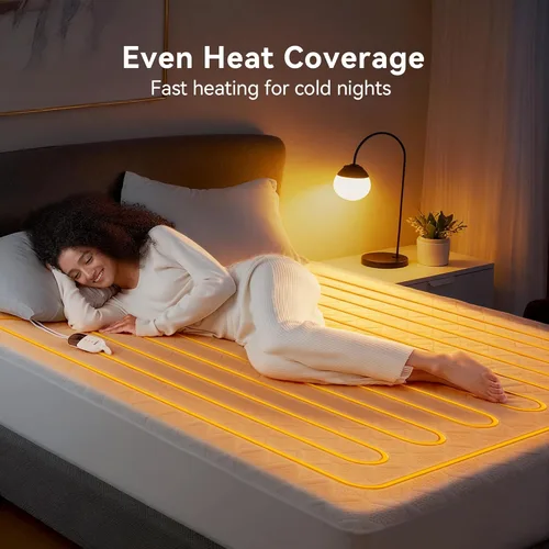 Vista 2 de Protector de colchón térmico de tamaño individual – Calentador eléctrico de colchones con apagado automático, almohadillas suaves lavables a