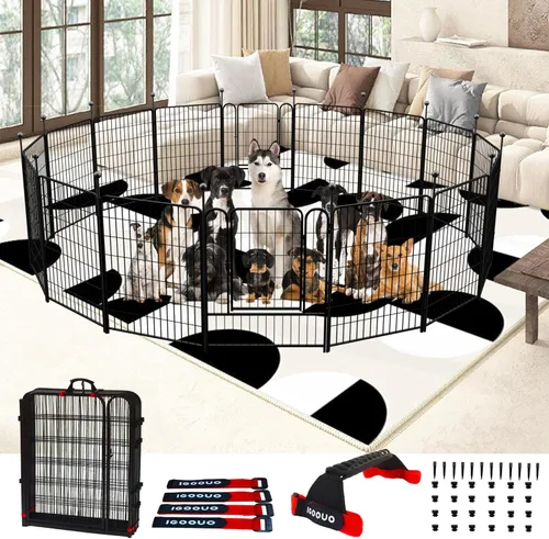 Vista 10 de Jaulas Portátiles para Perros y Corralito, Jaula de Metal de 32 Pulgadas para Perros Pequeños/Medianos, para Interior/Exterior, Correas