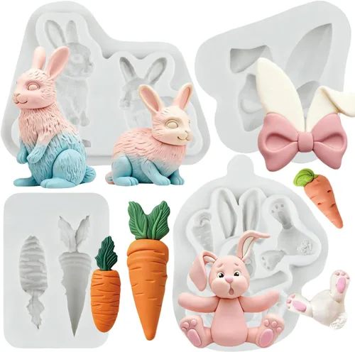 Vista 10 de Moldes para fondant de Pascua, moldes de silicona de conejo, zanahorias de conejo, molde de resina para decoración de pasteles, decoración