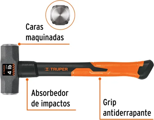 Vista 2 de TRUPER MD-4F - Martillos de trineo miniatura de 4 libras, martillo con mango de fibra de vidrio de 14 pulgadas, martillo de trineo de 4 libras