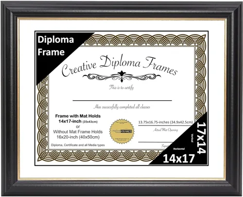 Vista 46 de Creative Picture Frames Marco de diploma Rockefeller de 6 x 8 pulgadas, color negro con borde dorado, muestra un certificado de 6 x 8 pulgadas u