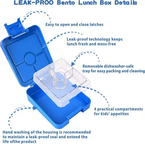 Vista 5 de Lonchera Bento para niños con termo de sopa de 10 onzas, recipientes de almuerzo a prueba de fugas con 4 compartimentos, tarro térmico