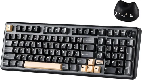 Vista 11 de YUNZII B98 PRO QMK/VIA Wireless Mechanical Gaming Keyboard, 96% Layout with Numpad and Cute Cat Knob, BT/2.4G/USB-C, Pre-Lubed Switch Hot Swap