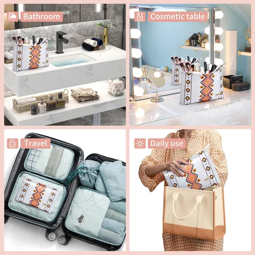 Vista 6 de WLLWOO - 2 bolsas de maquillaje de pana con cara sonriente, bolsa de cosméticos con cremallera interior impermeable, estuche para lápices, monedero