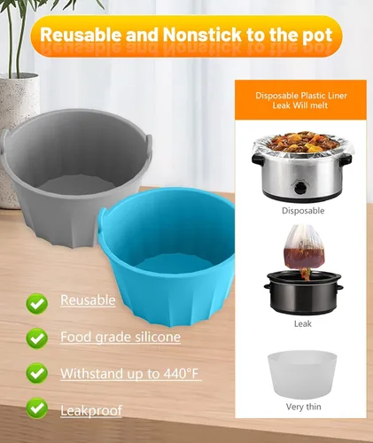 Vista 5 de 2 forros de olla de cocción lenta, accesorios reutilizables de silicona para olla de cocción lenta, apto para olla de cocción lenta redonda u